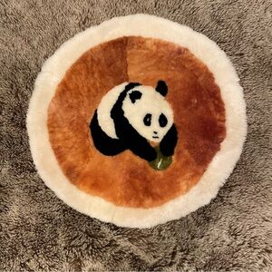 Panda Sheepskin Cushion Cover with Brown and White Accents
